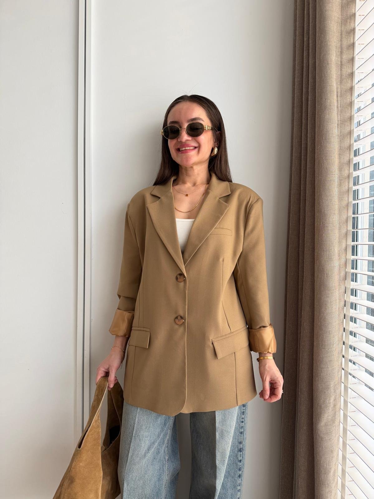 Camel Cep Detaylı Blazer Ceket 9281