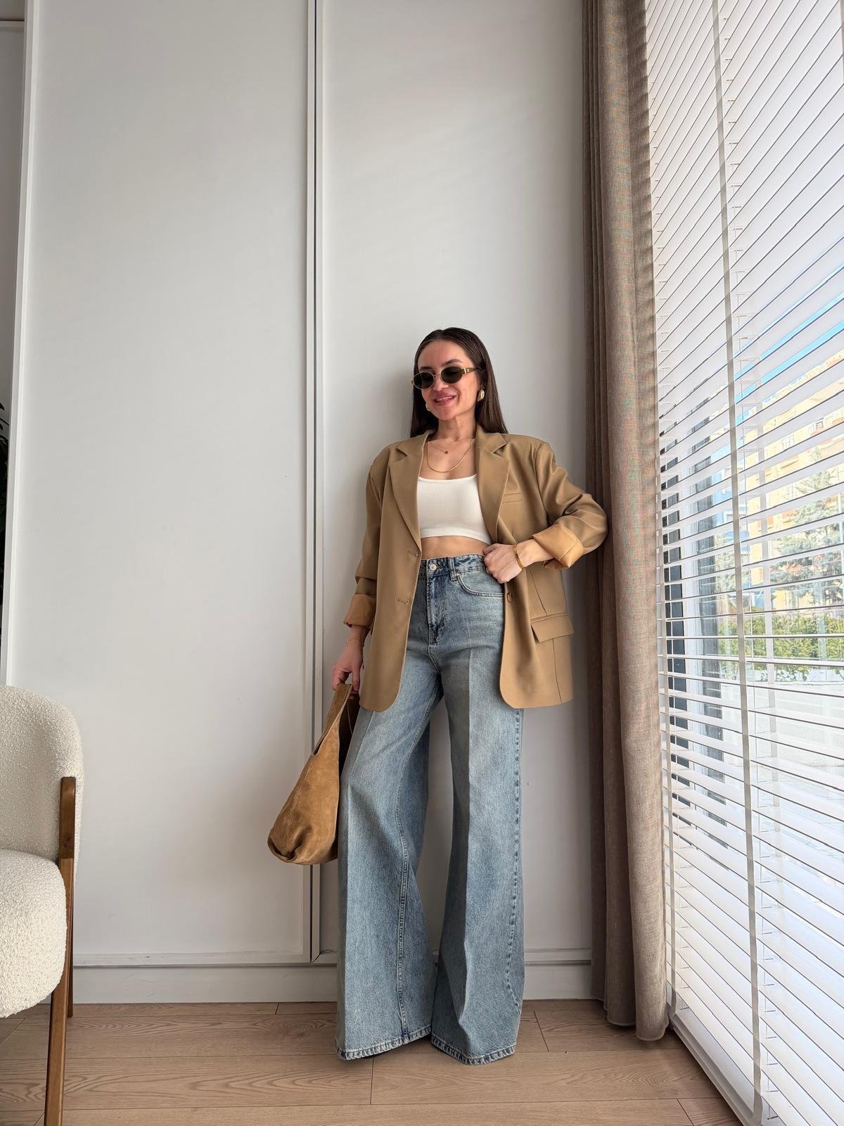 Camel Cep Detaylı Blazer Ceket 9281