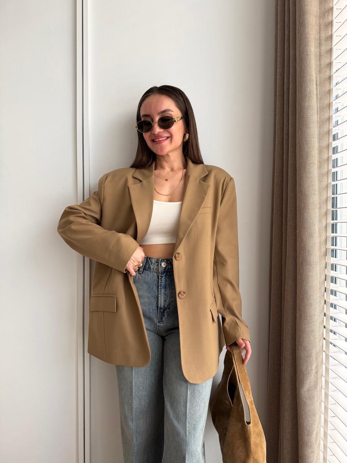 Camel Cep Detaylı Blazer Ceket 9281