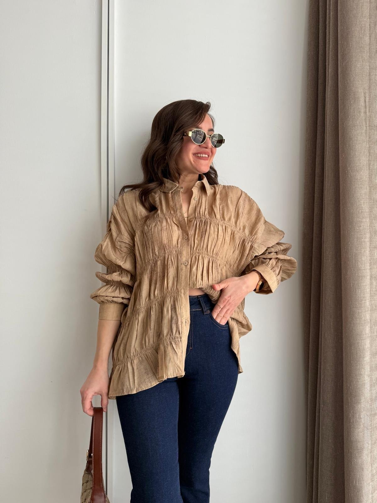 Camel Drape Detaylı Tasarım Gömlek 1920
