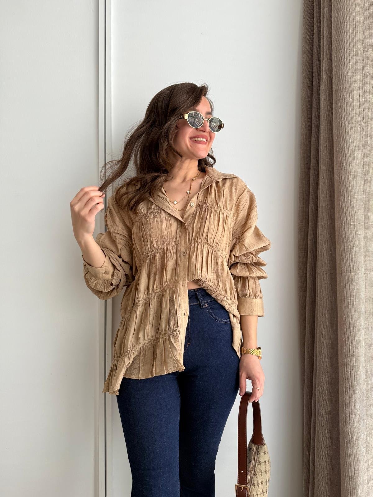 Camel Drape Detaylı Tasarım Gömlek 1920