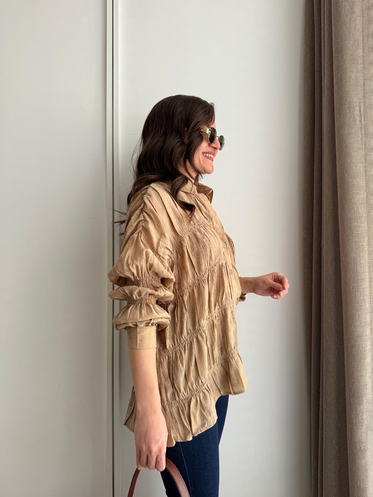 Camel Drape Detaylı Tasarım Gömlek 1920