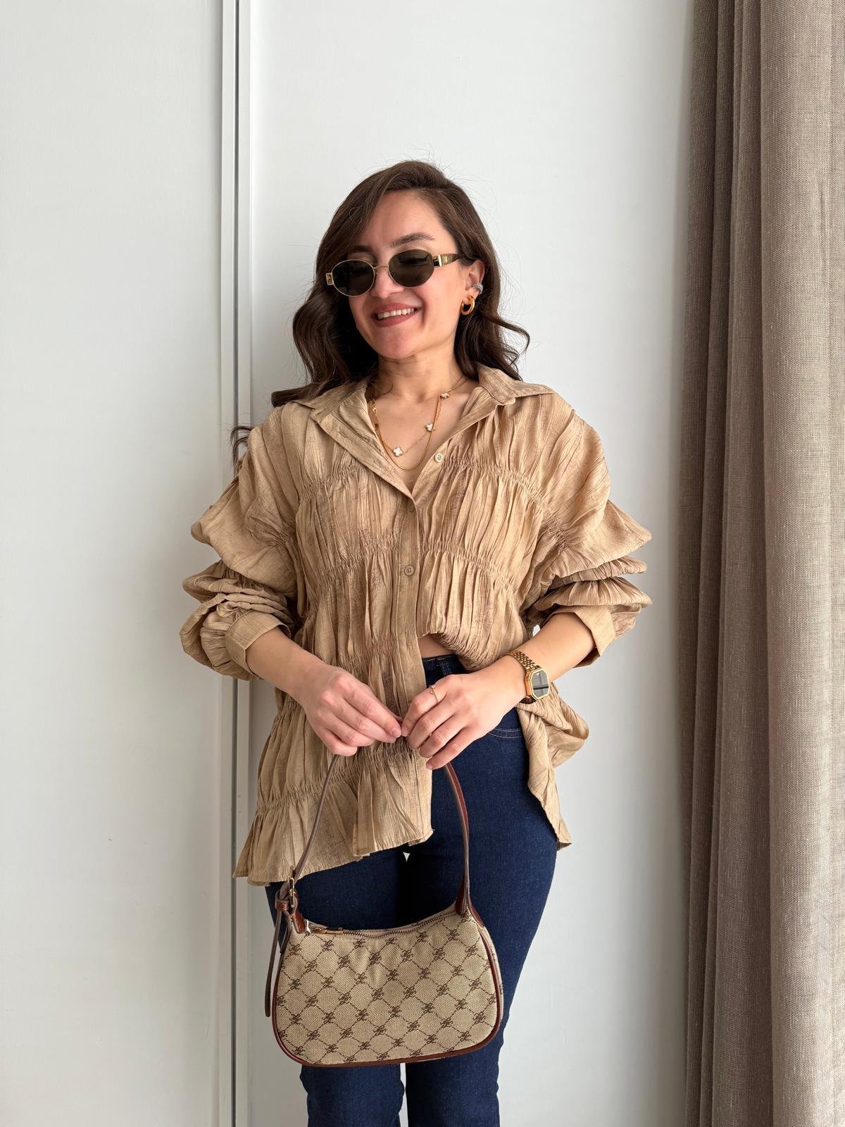 Camel Drape Detaylı Tasarım Gömlek 1920