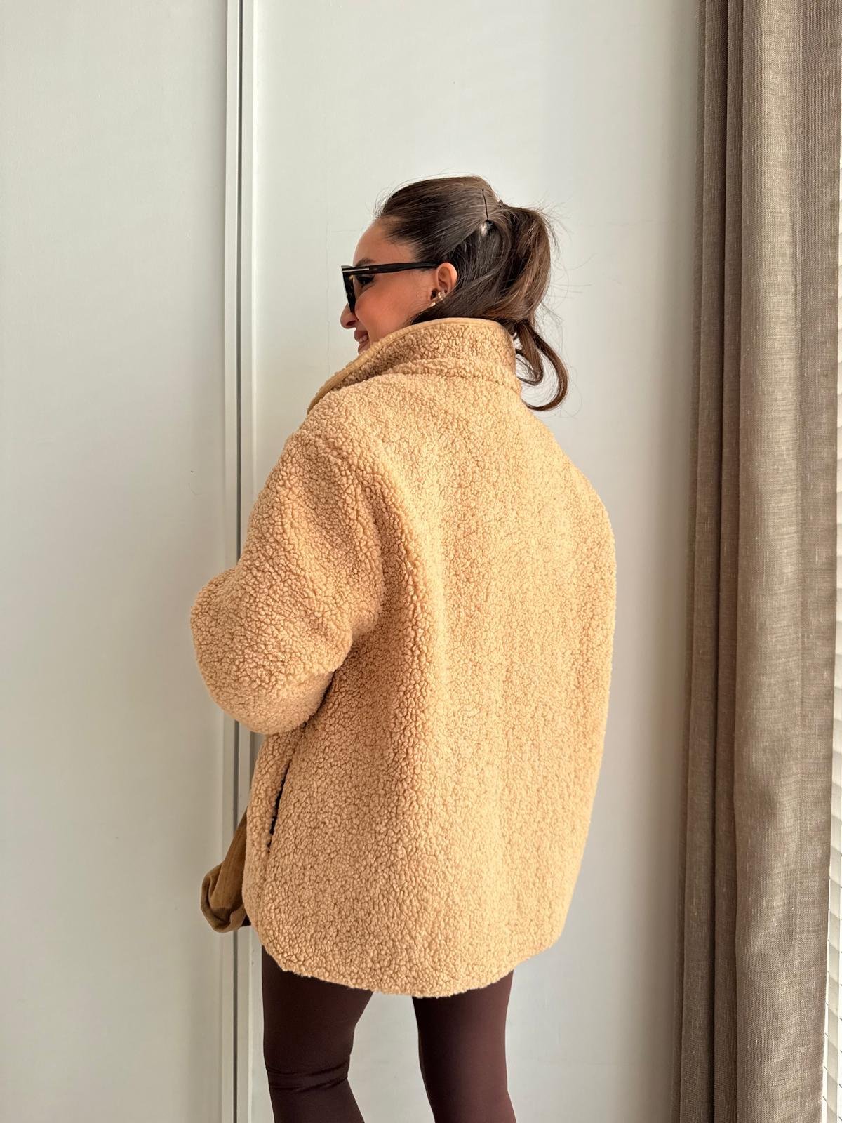 Camel Düğmeli Astarlı Teddy Mont 1247