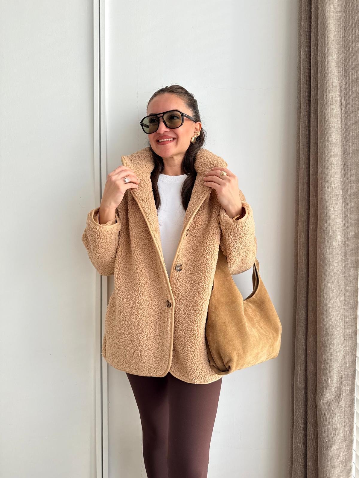 Camel Düğmeli Astarlı Teddy Mont 1247