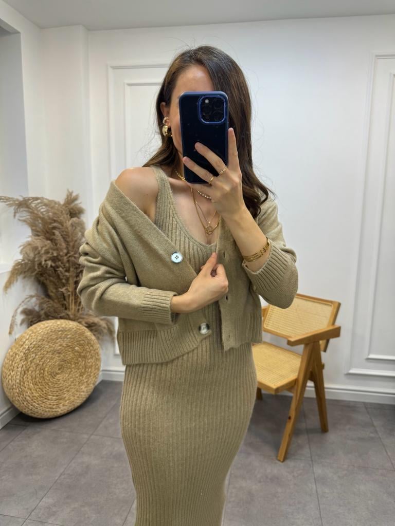 Camel Fitilli Elbise Hırkalı Takım 231062