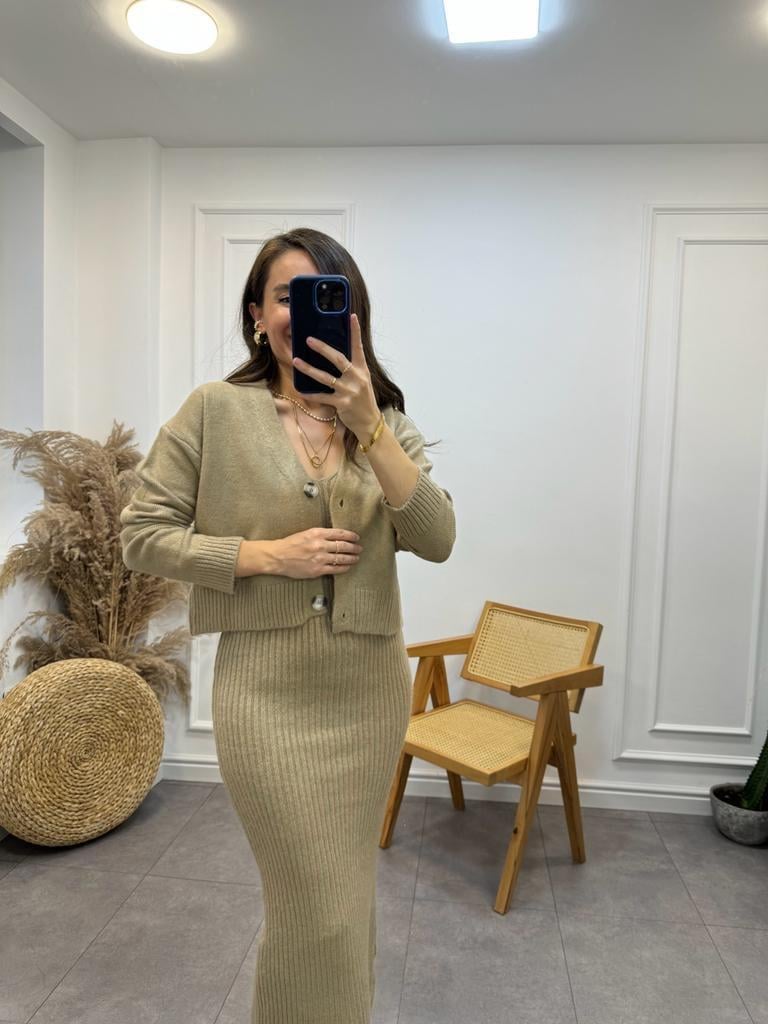 Camel Fitilli Elbise Hırkalı Takım 231062