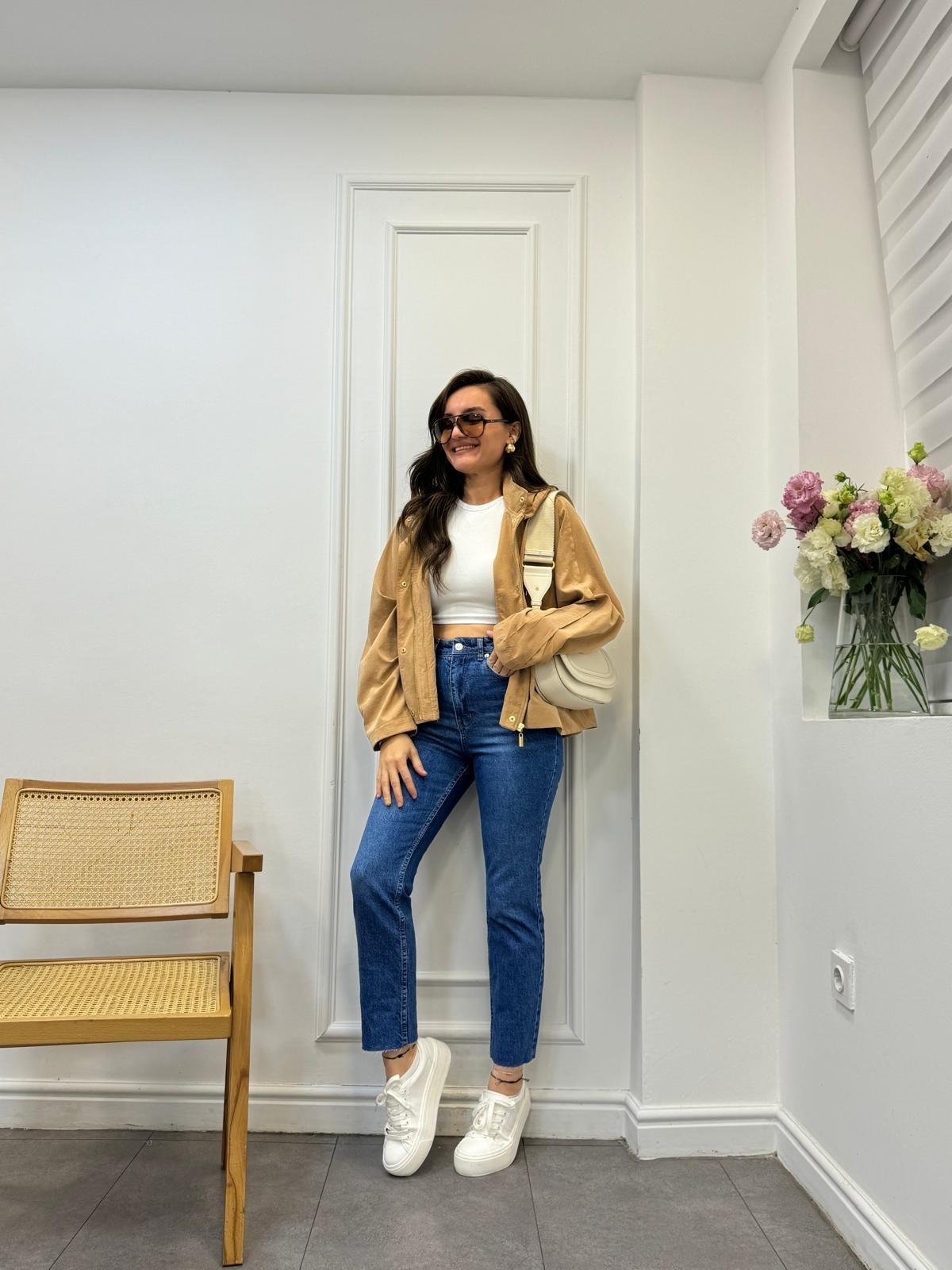 Camel Gold Düğmeli Cepli Bomber Ceket 1006