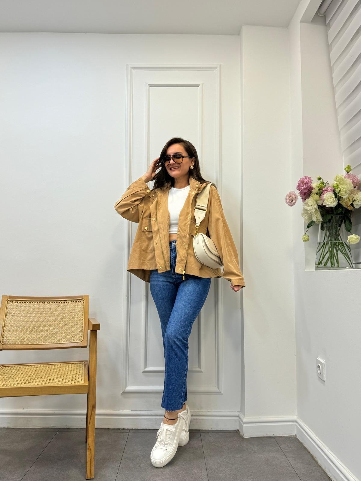 Camel Gold Düğmeli Cepli Bomber Ceket 1006