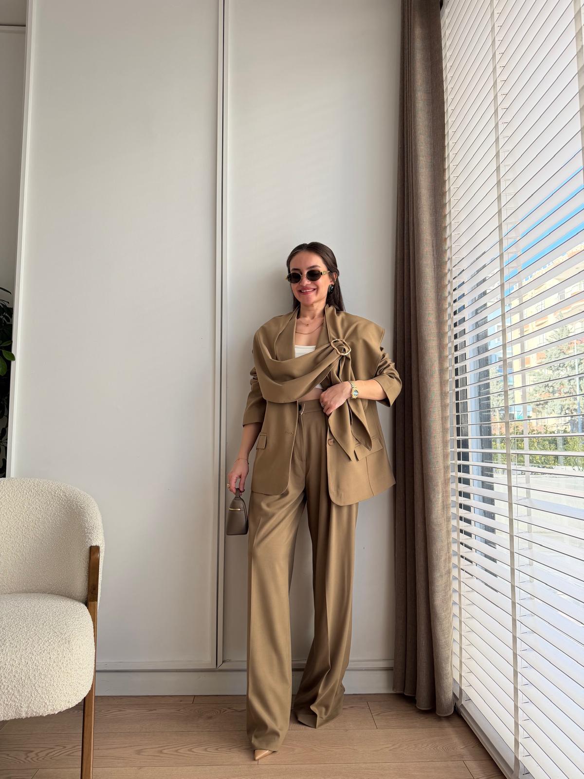 Camel Gold Toka Detaylı Şallı Blazer Ceket 9707