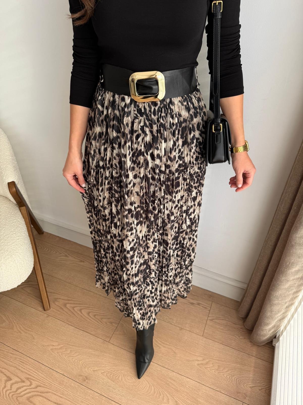 Camel Kemerli Leopar Desen Chruslı Etek 7683
