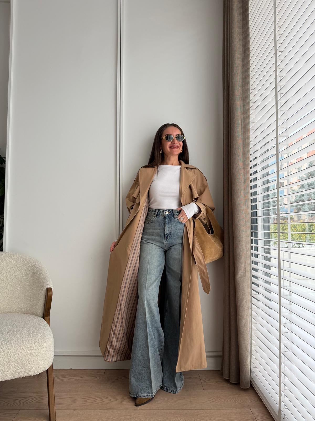 Camel Kemerli Oversize Trençkot 9637