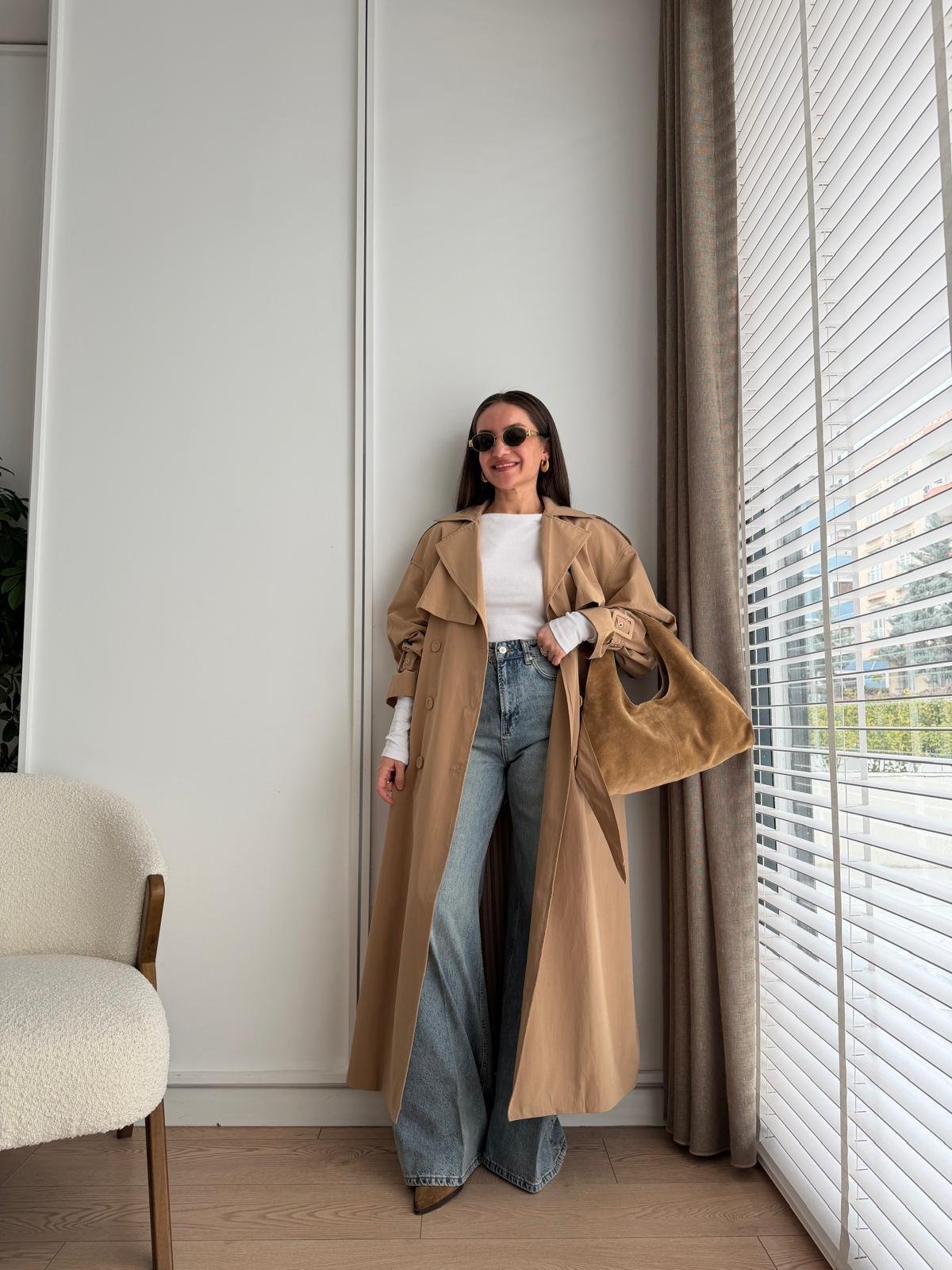 Camel Kemerli Oversize Trençkot 9637