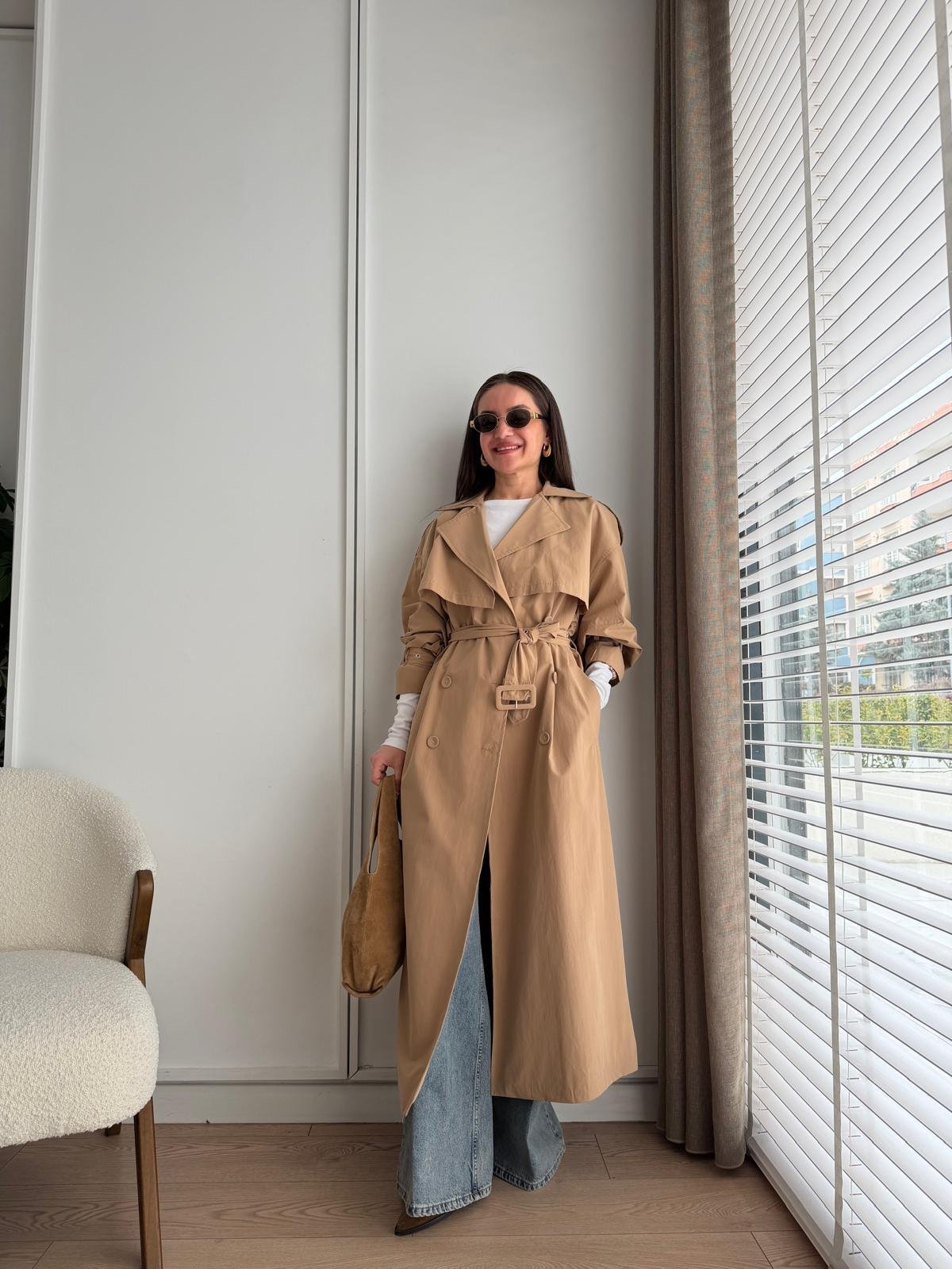 Camel Kemerli Oversize Trençkot 9637