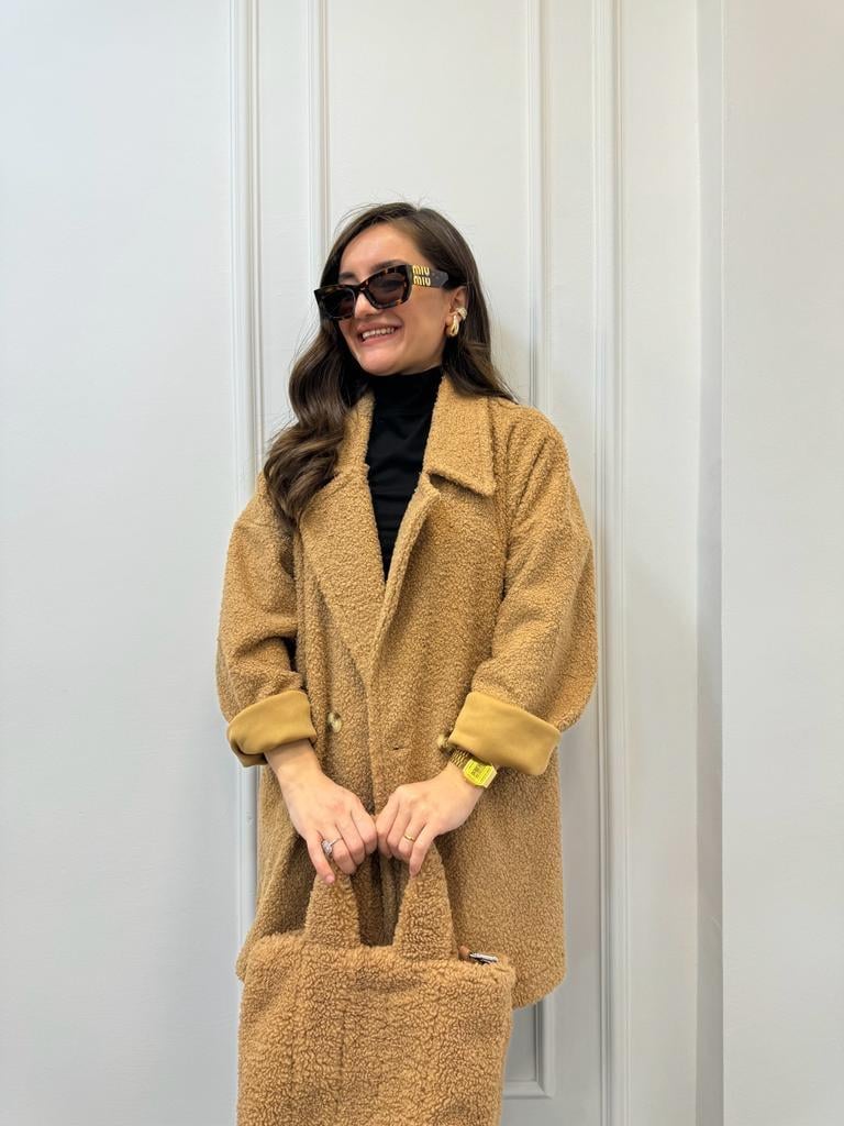 Camel Kruvaze Yaka Oversize Teddy Kaban 38002