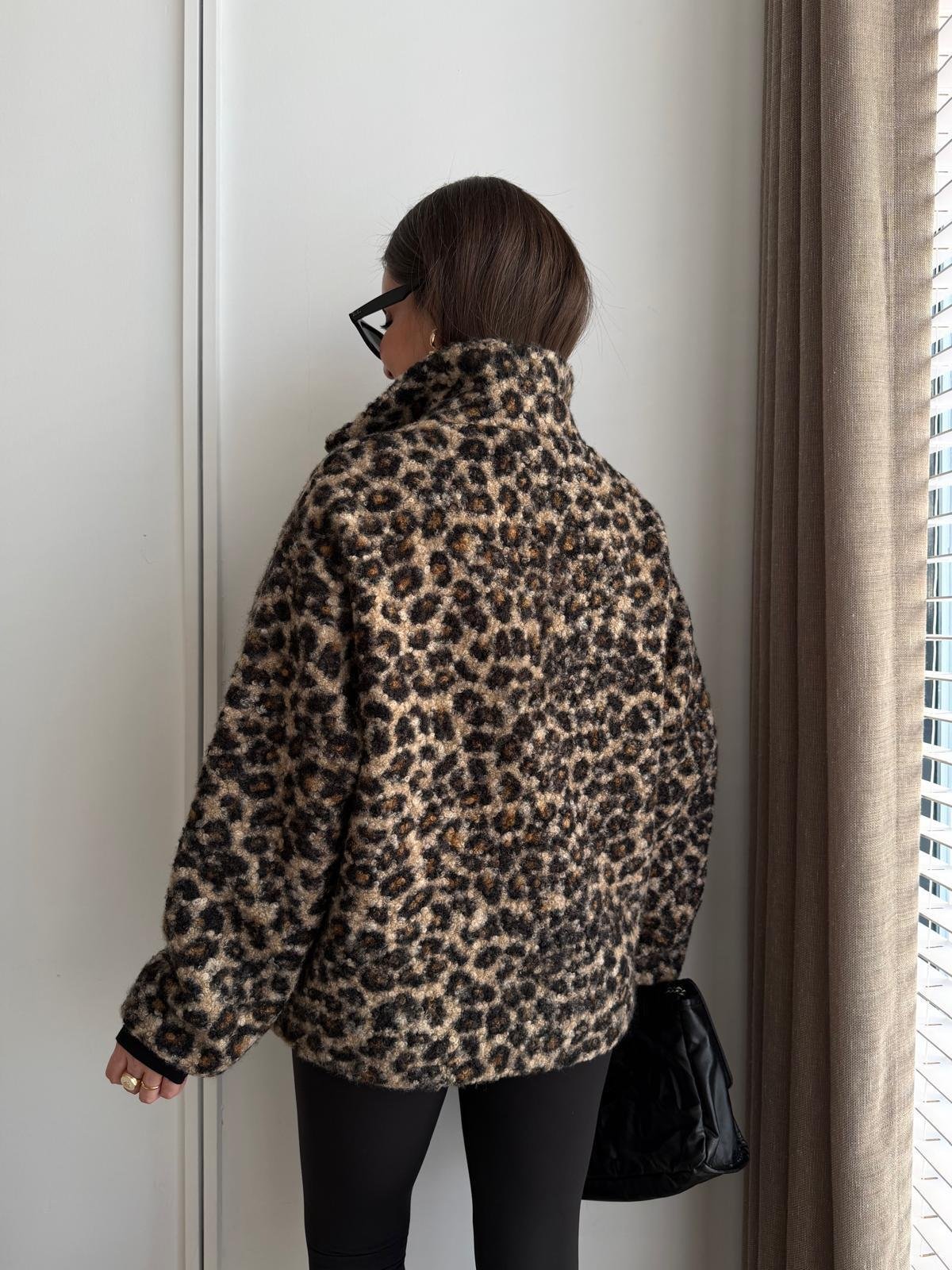 Camel Leopar Desenli Astarlı Peluş Mont 17303