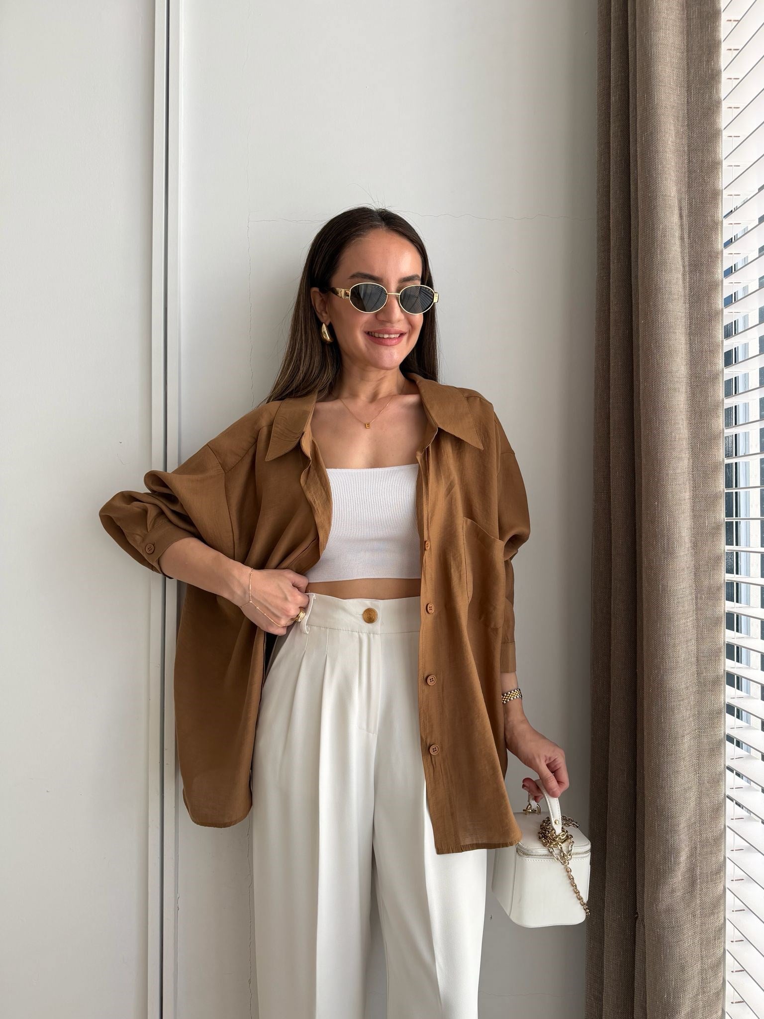 Camel Lüx Kalite Oversize Gömlek 4612