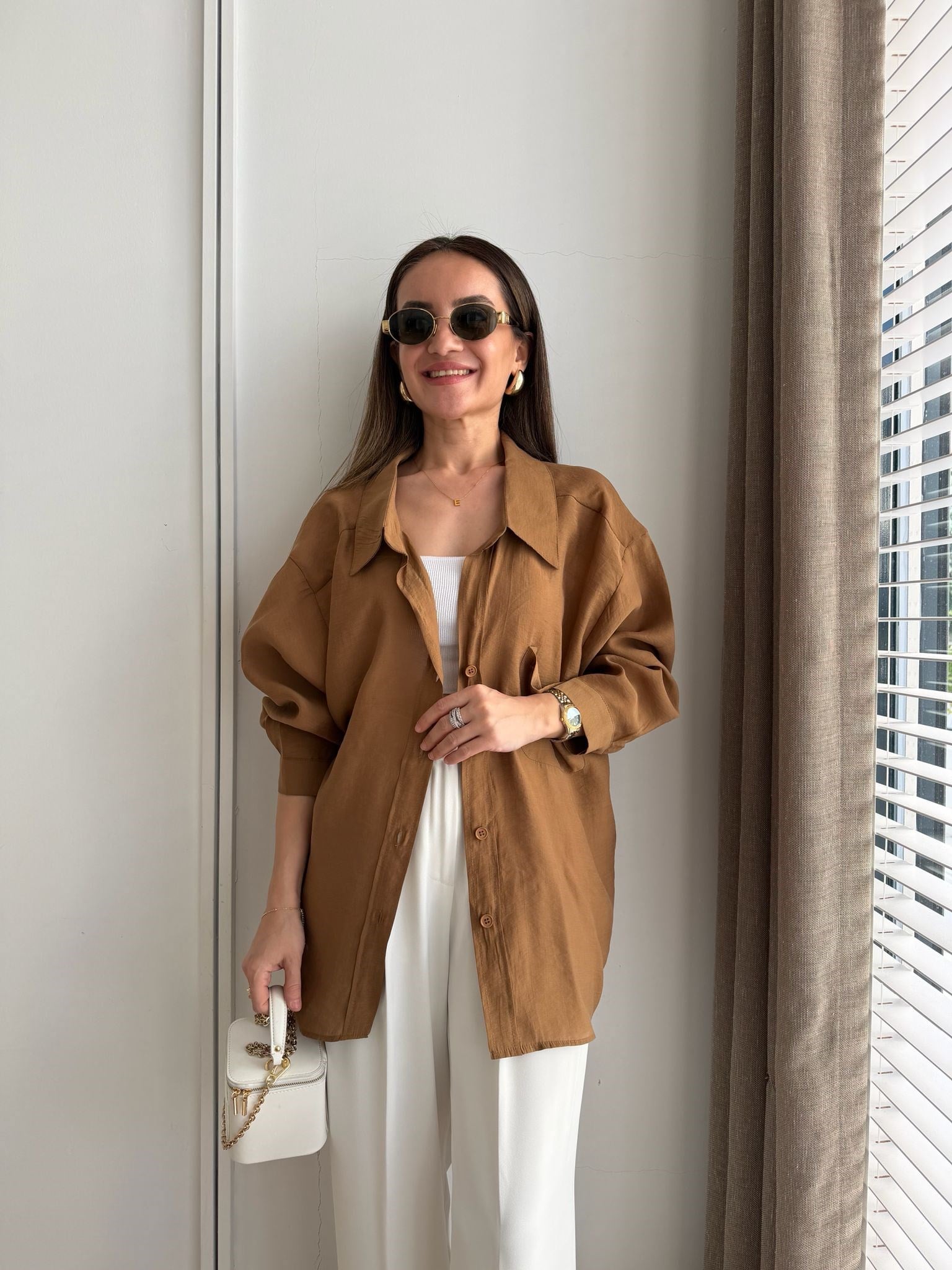 Camel Lüx Kalite Oversize Gömlek 4612