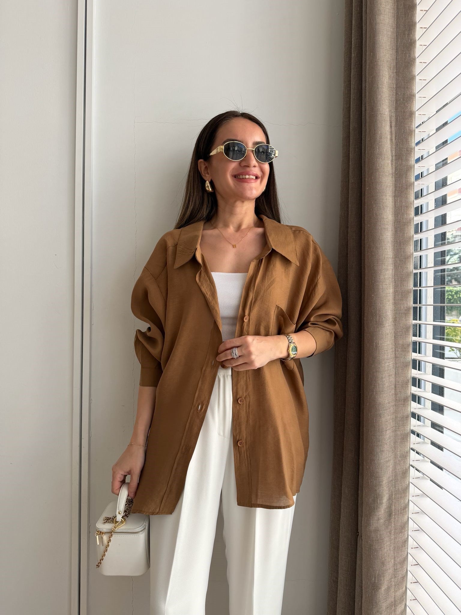 Camel Lüx Kalite Oversize Gömlek 4612