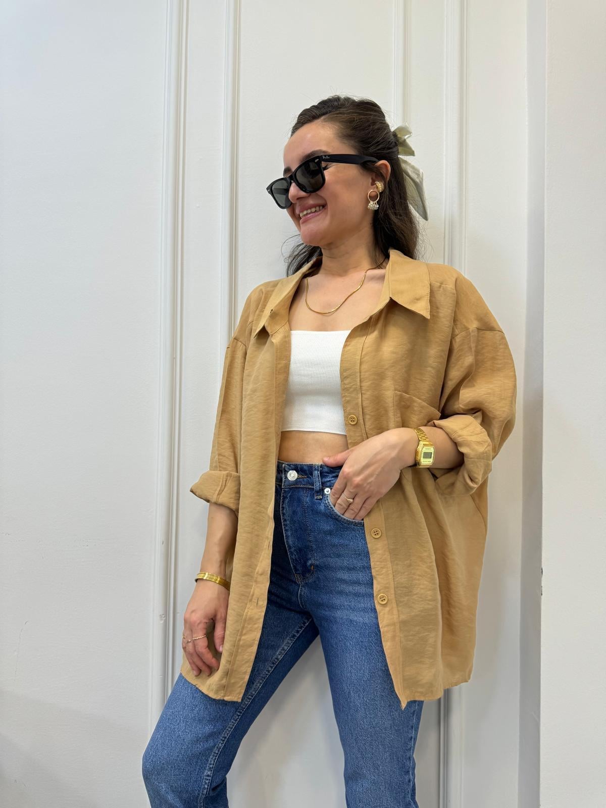 Camel Lüx Kalite Oversize Gömlek 4612