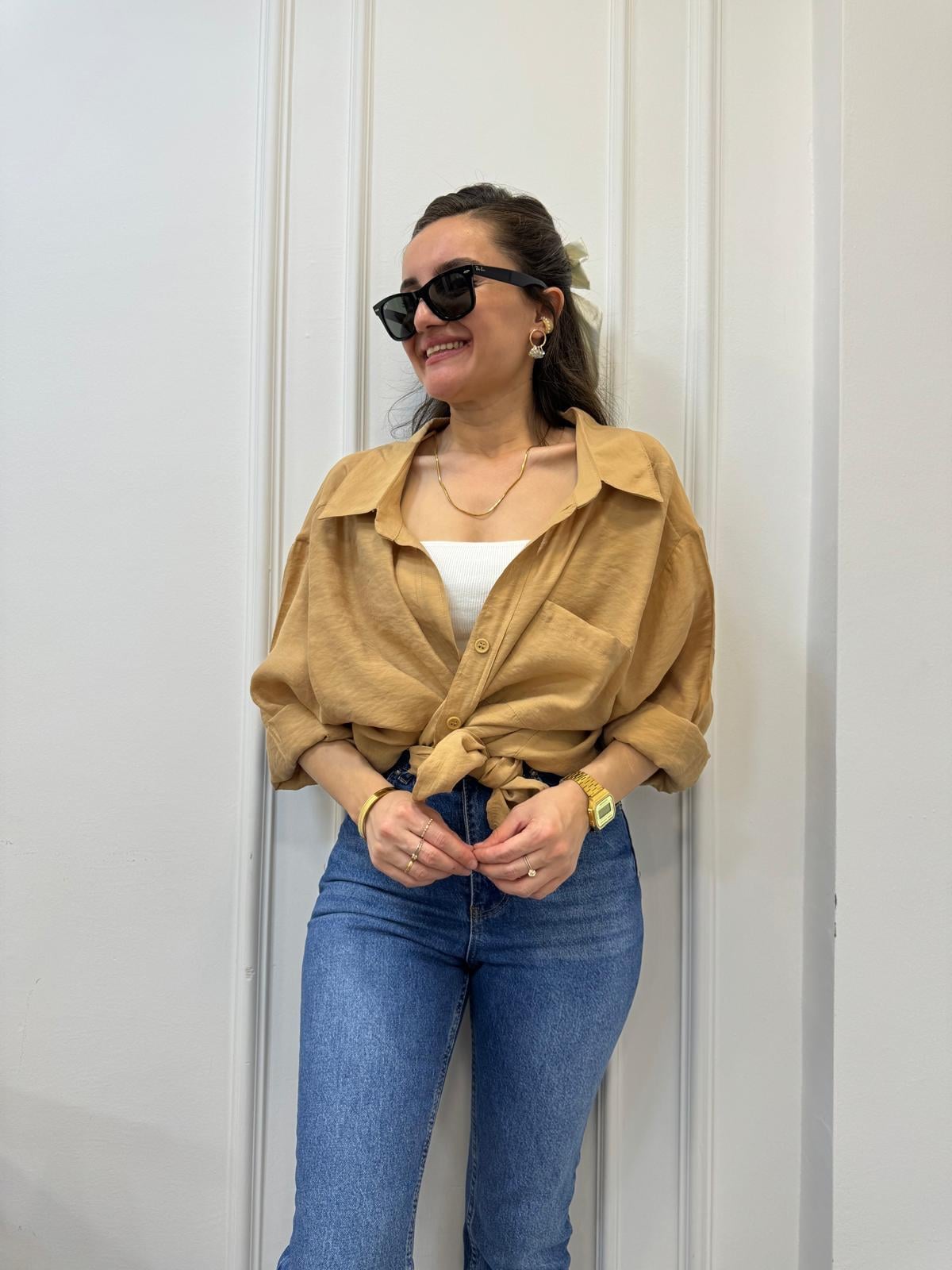 Camel Lüx Kalite Oversize Gömlek 4612