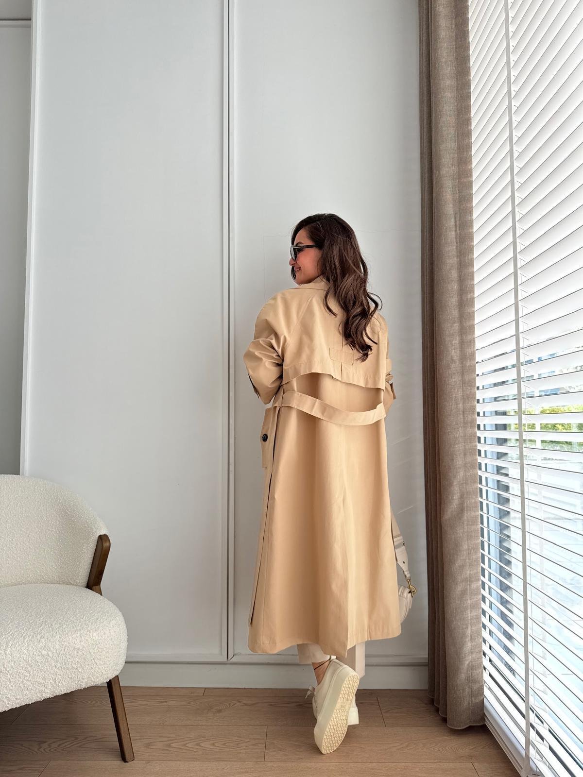 Camel Lüx Kalite Yırtmaçlı Trençkot 7557