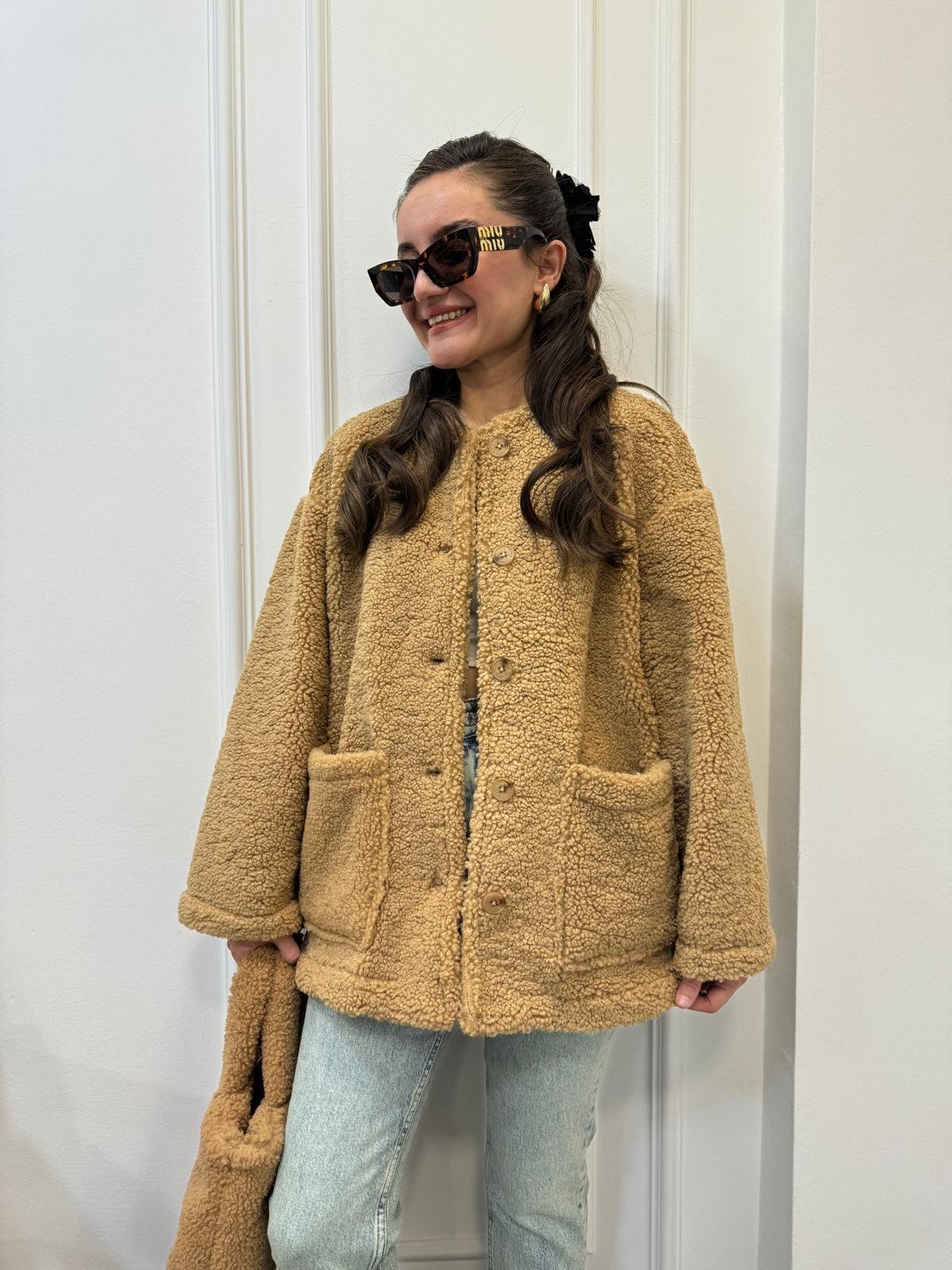 Camel Ön Cepli Peluş Ceket 7367