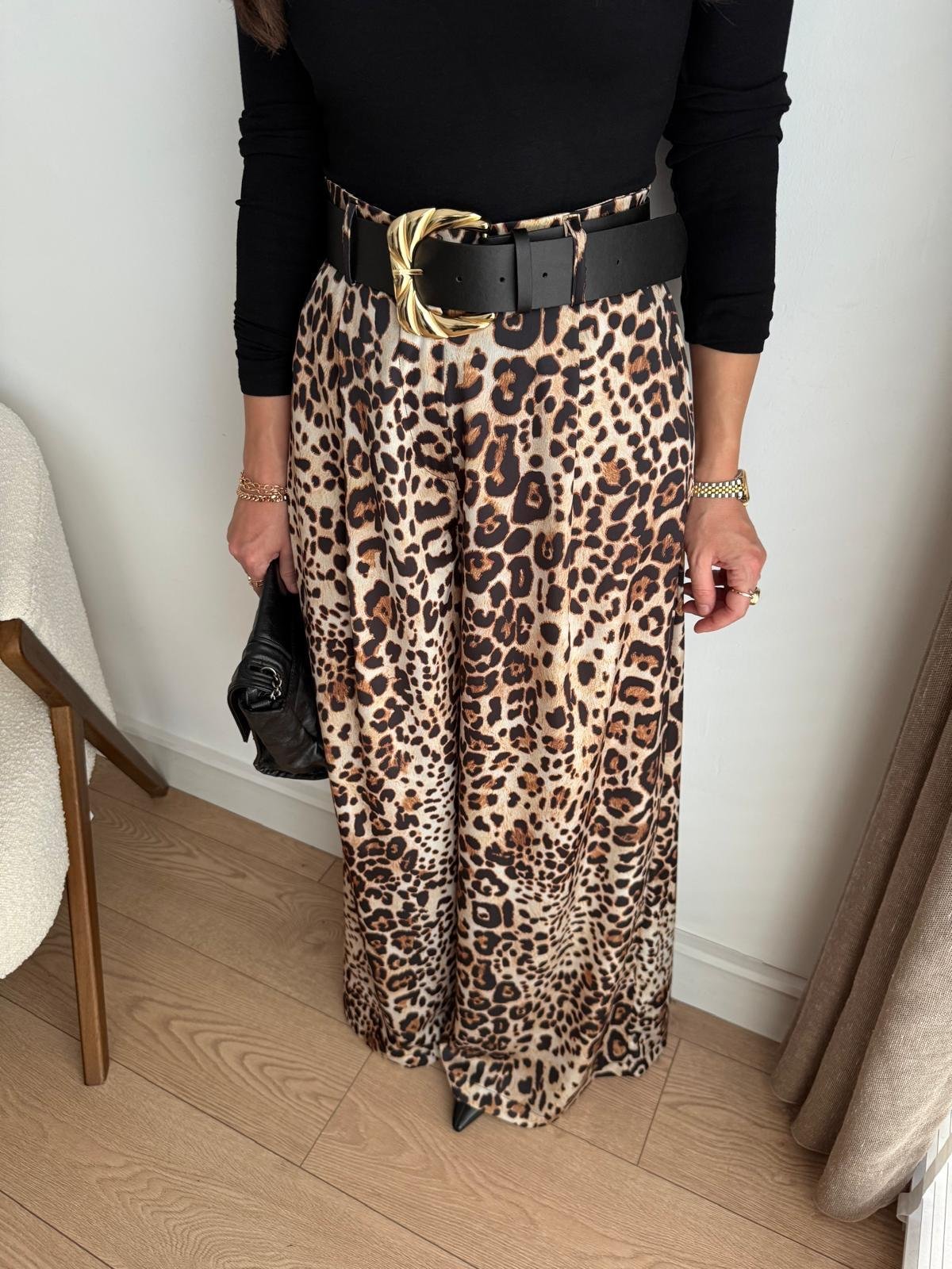 Camel Özel Dokulu Kemerli Leopar Pantolon 1725