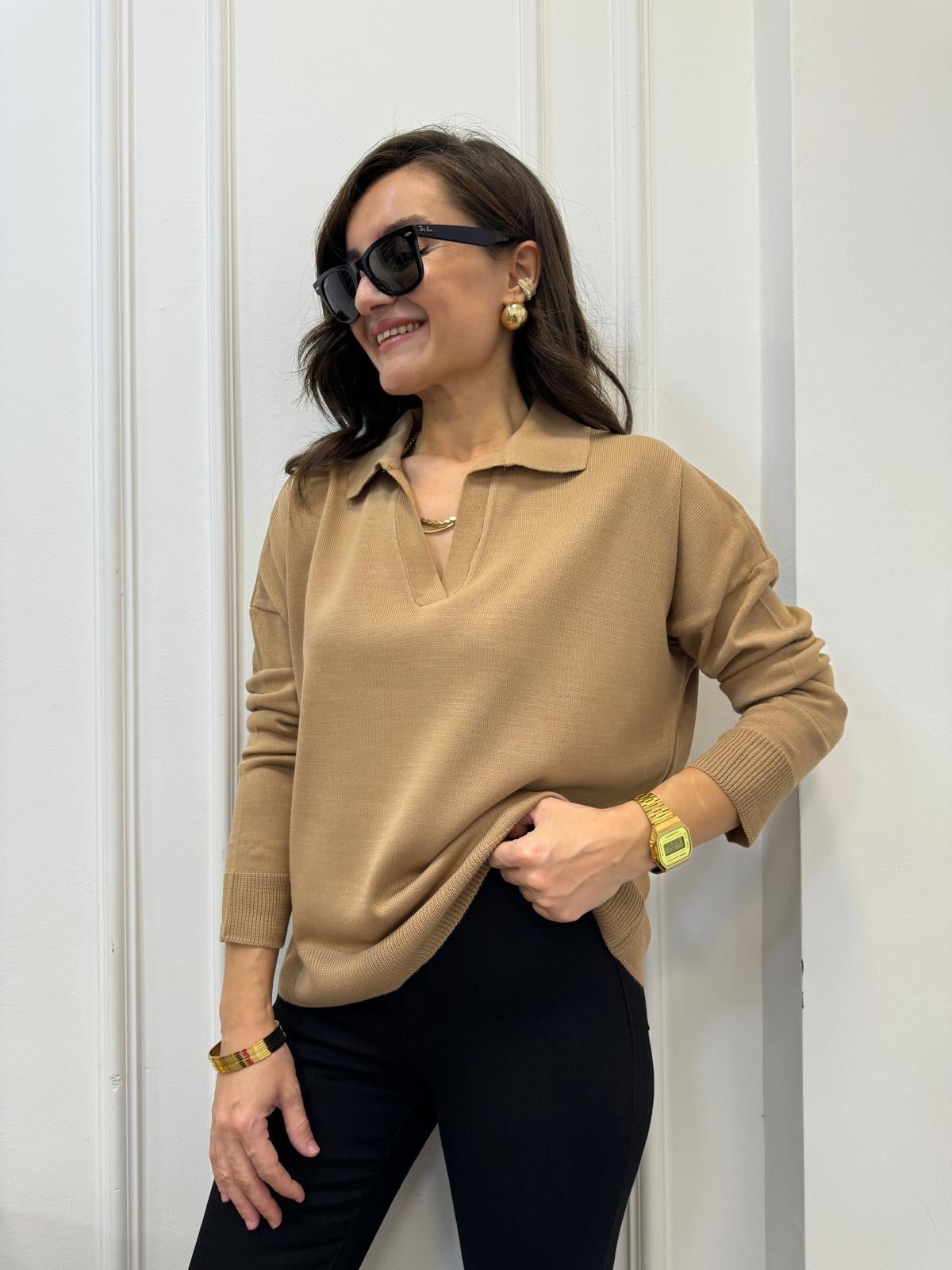 Camel Polo Yaka Triko Bluz 3215