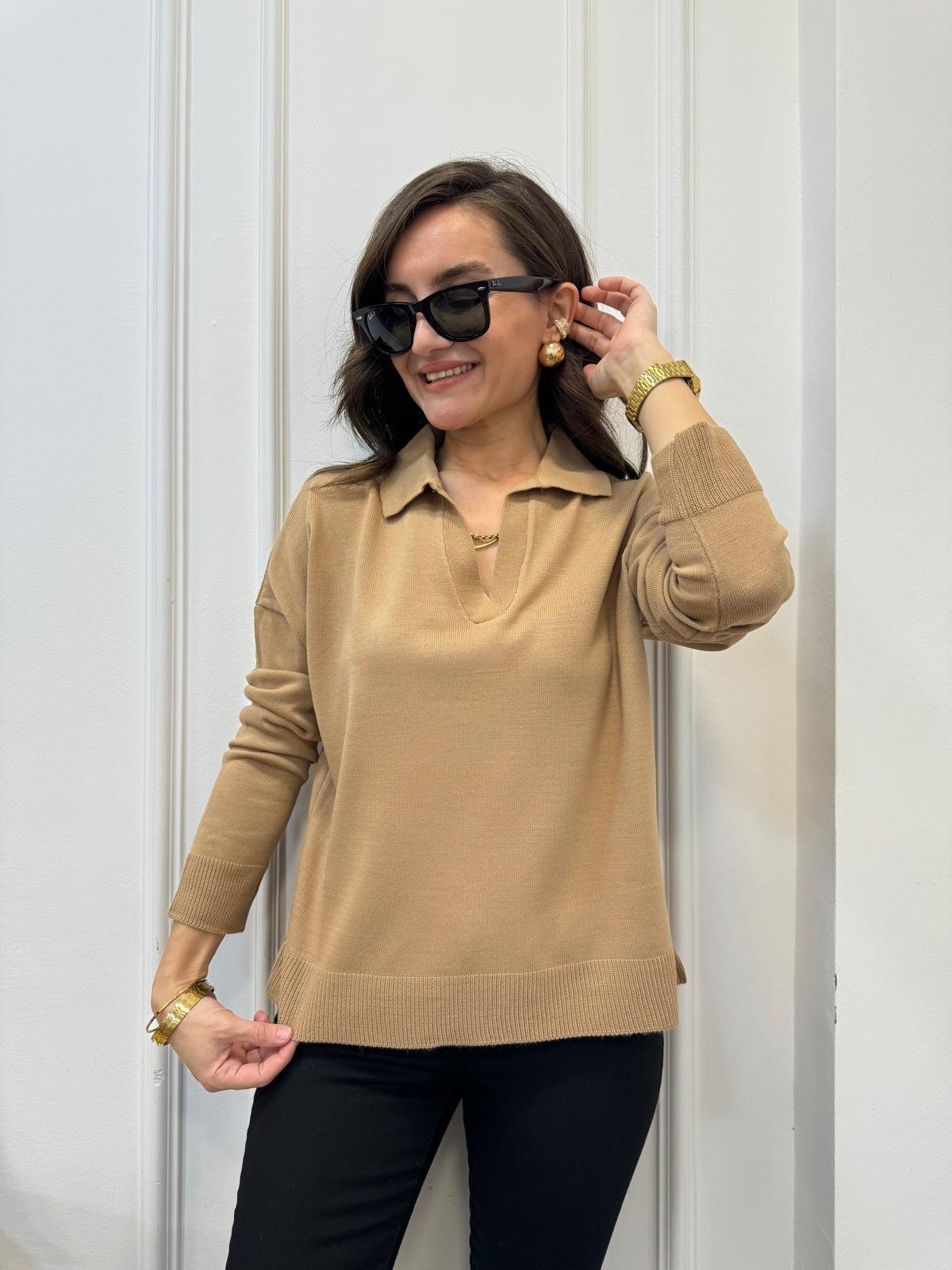 Camel Polo Yaka Triko Bluz 3215