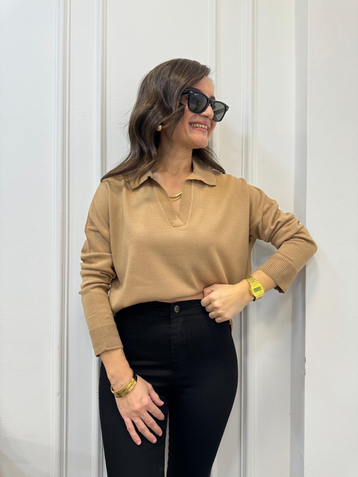 Camel Polo Yaka Triko Bluz 3215