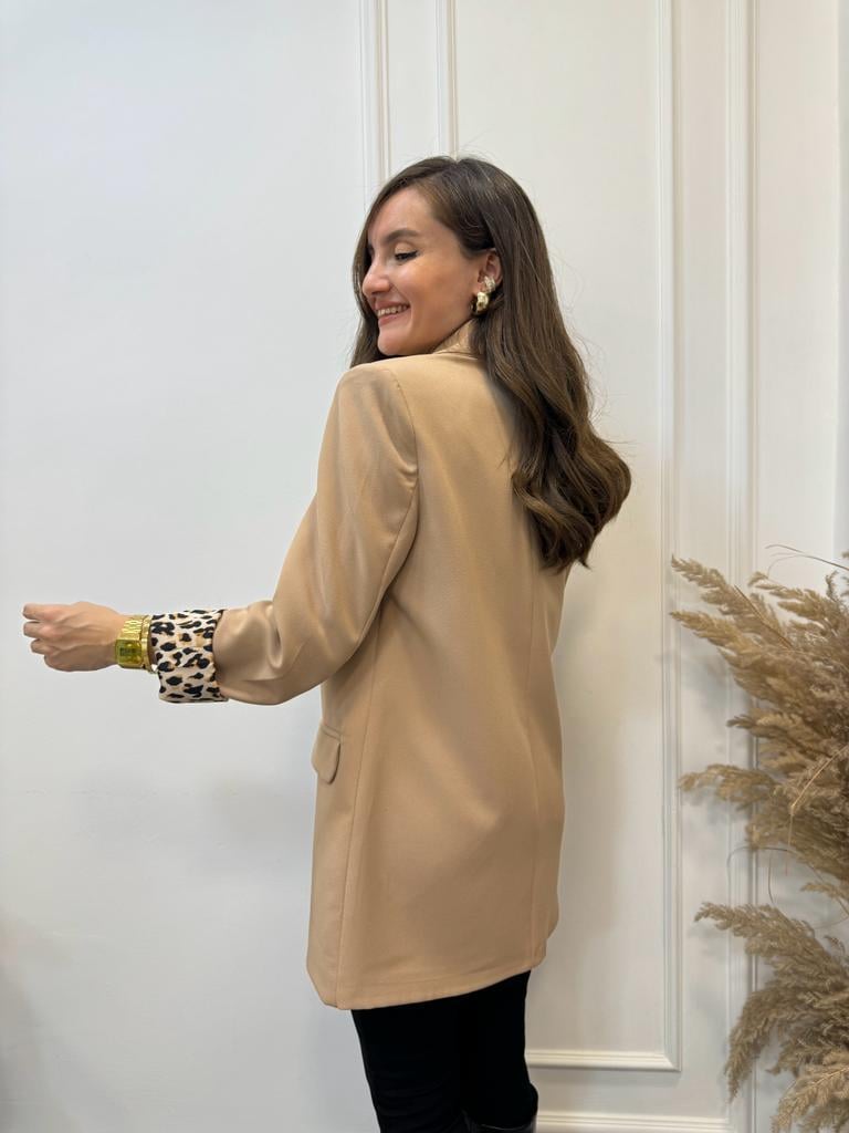 Camel Premium Kalite Leopar Astarlı Blazer Ceket 9227