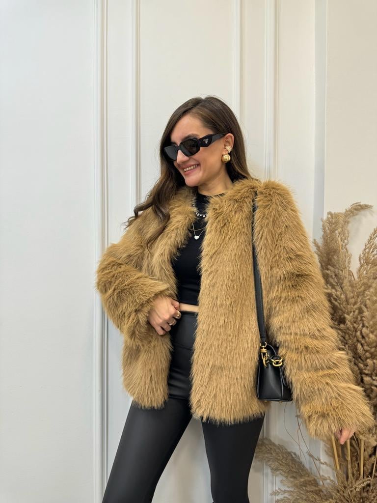 Camel Premıum Kalite Yaka Kopça Detaylı Kürk 85092