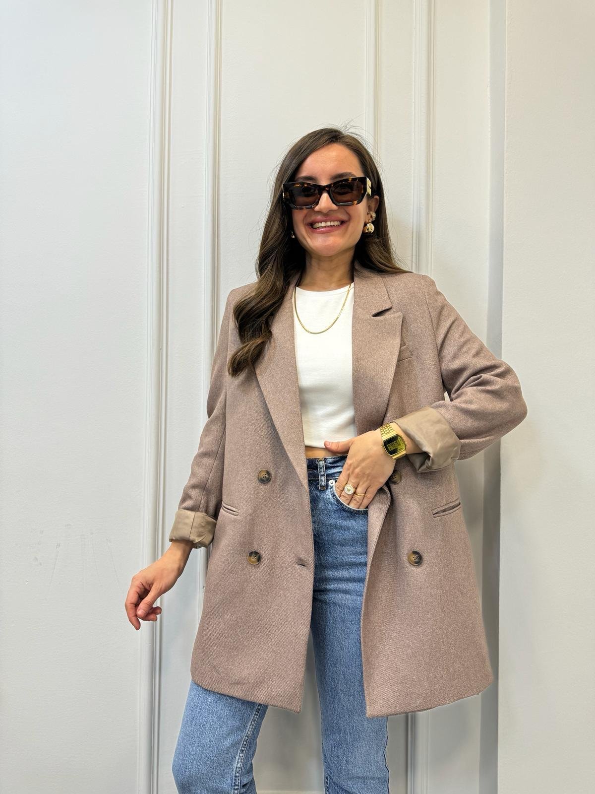 Camel Premium Yün Efekt Astarlı Blazer Ceket 7066