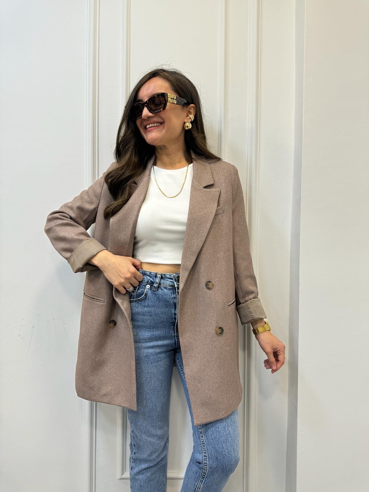 Camel Premium Yün Efekt Astarlı Blazer Ceket 7066