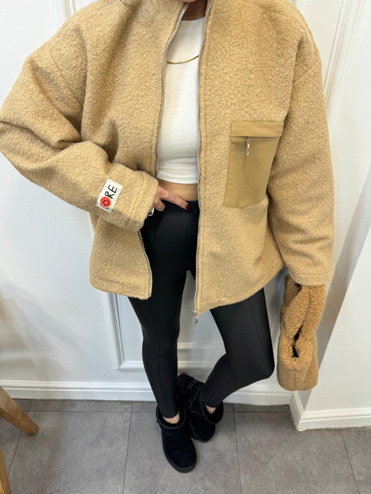 Camel Teddy Lüx Kalite Deri Cepli Astarlı Ceket 6110