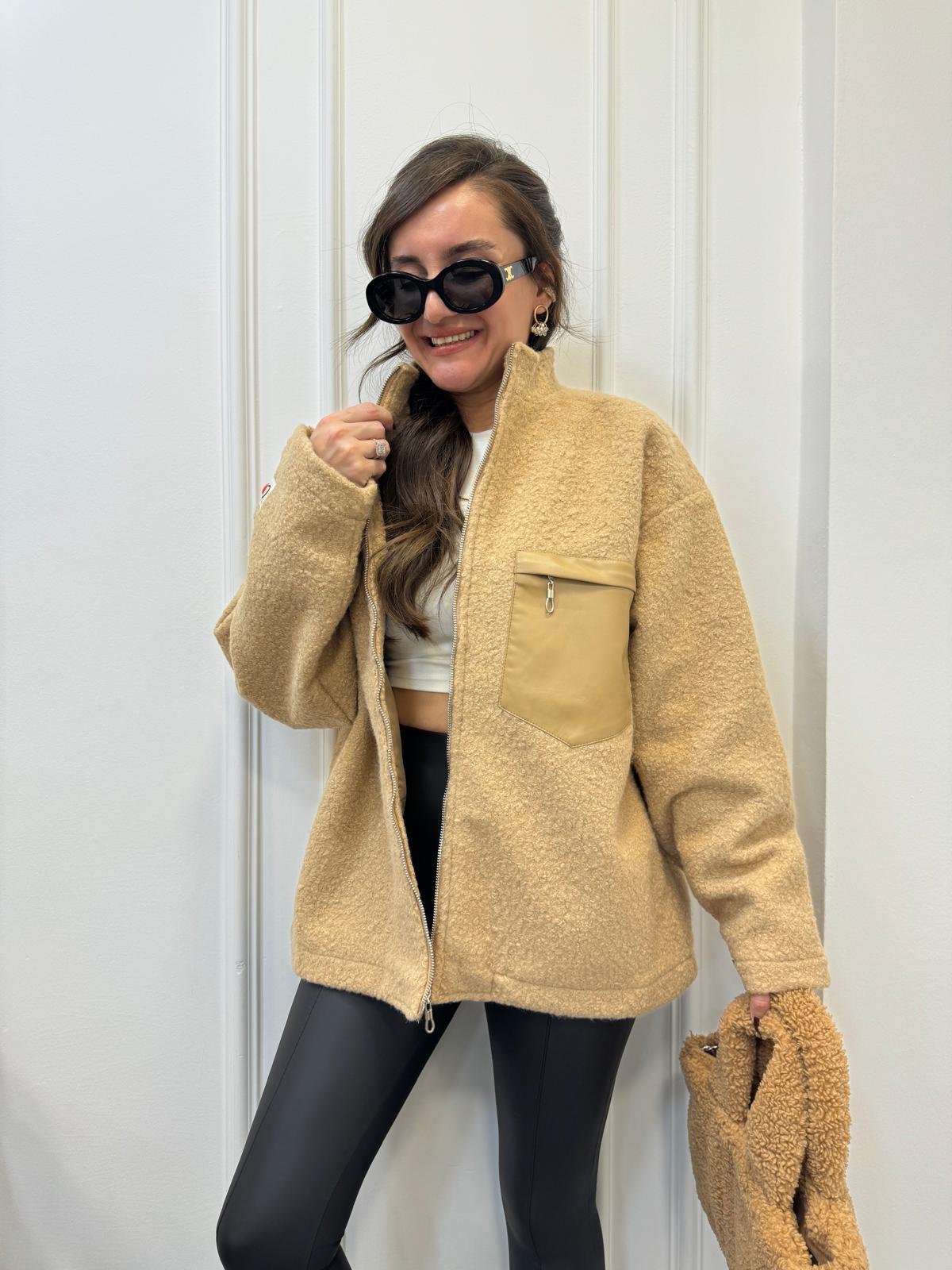 Camel Teddy Lüx Kalite Deri Cepli Astarlı Ceket 6110
