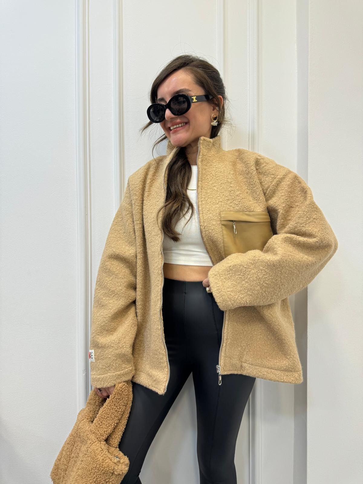 Camel Teddy Lüx Kalite Deri Cepli Astarlı Ceket 6110