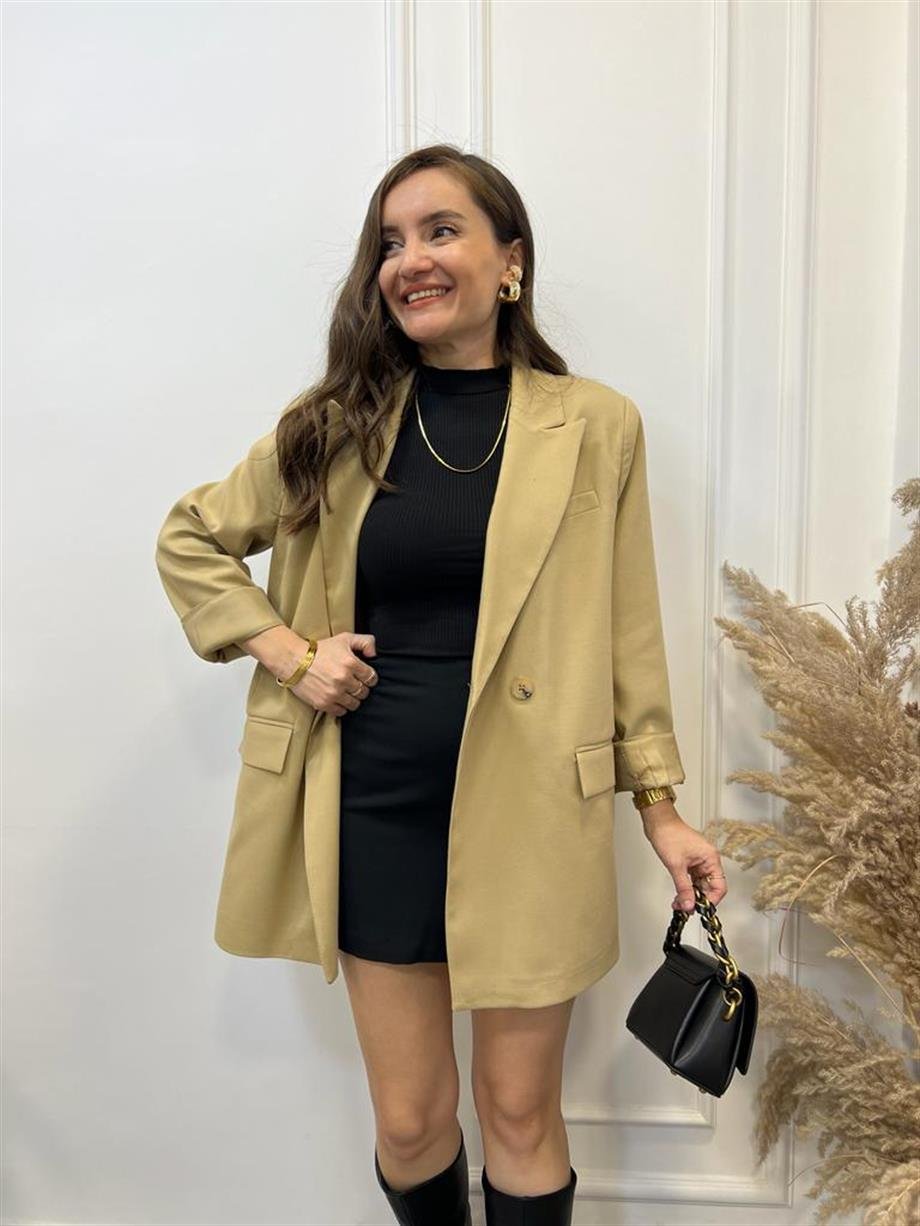 Camel Tek Düğme Oversize Blazer Ceket 9287