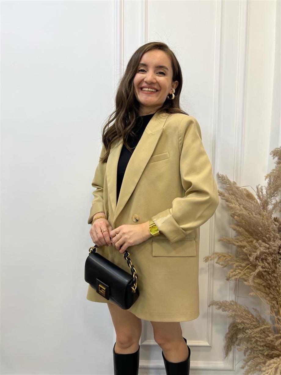 Camel Tek Düğme Oversize Blazer Ceket 9287