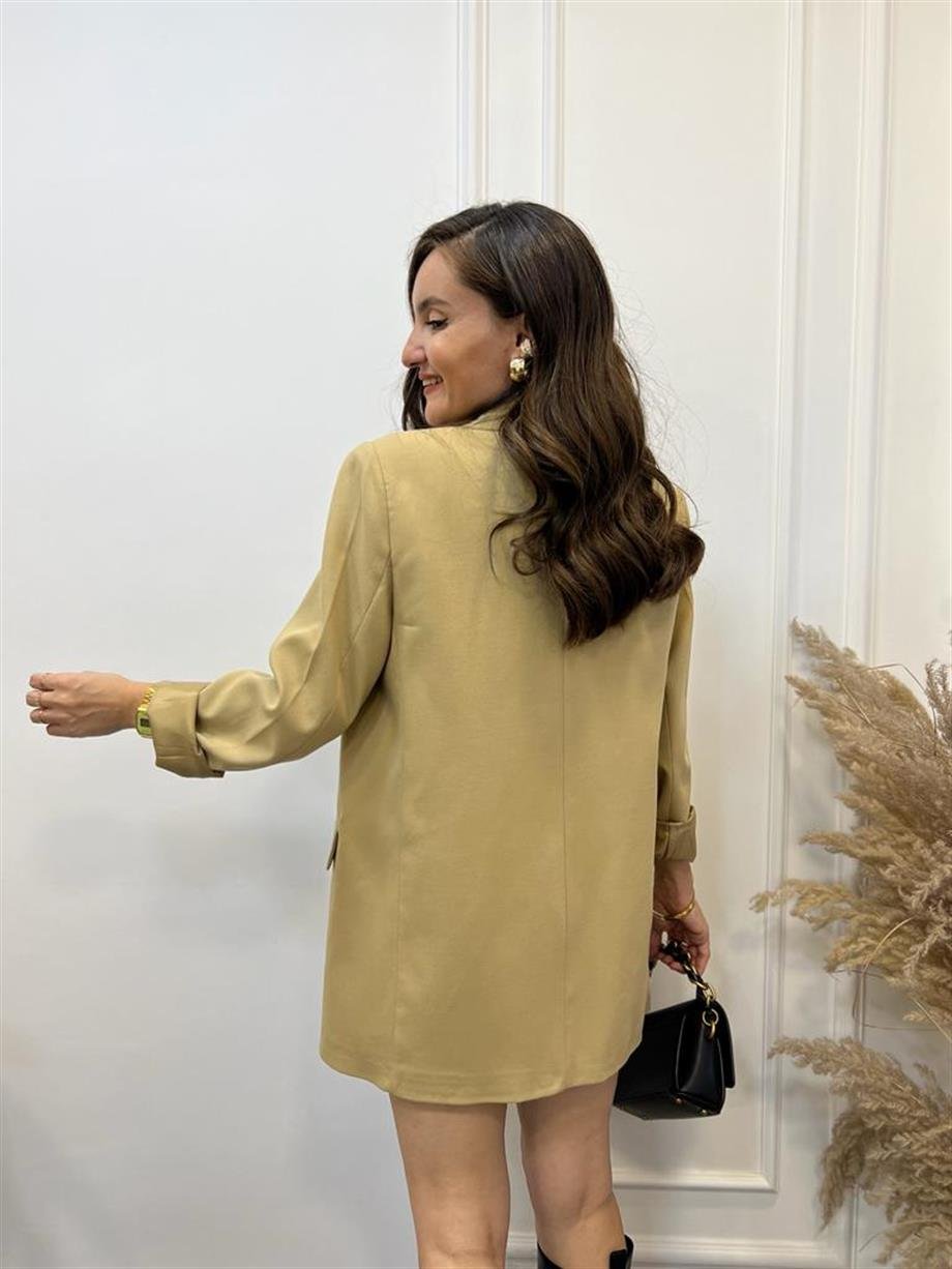 Camel Tek Düğme Oversize Blazer Ceket 9287