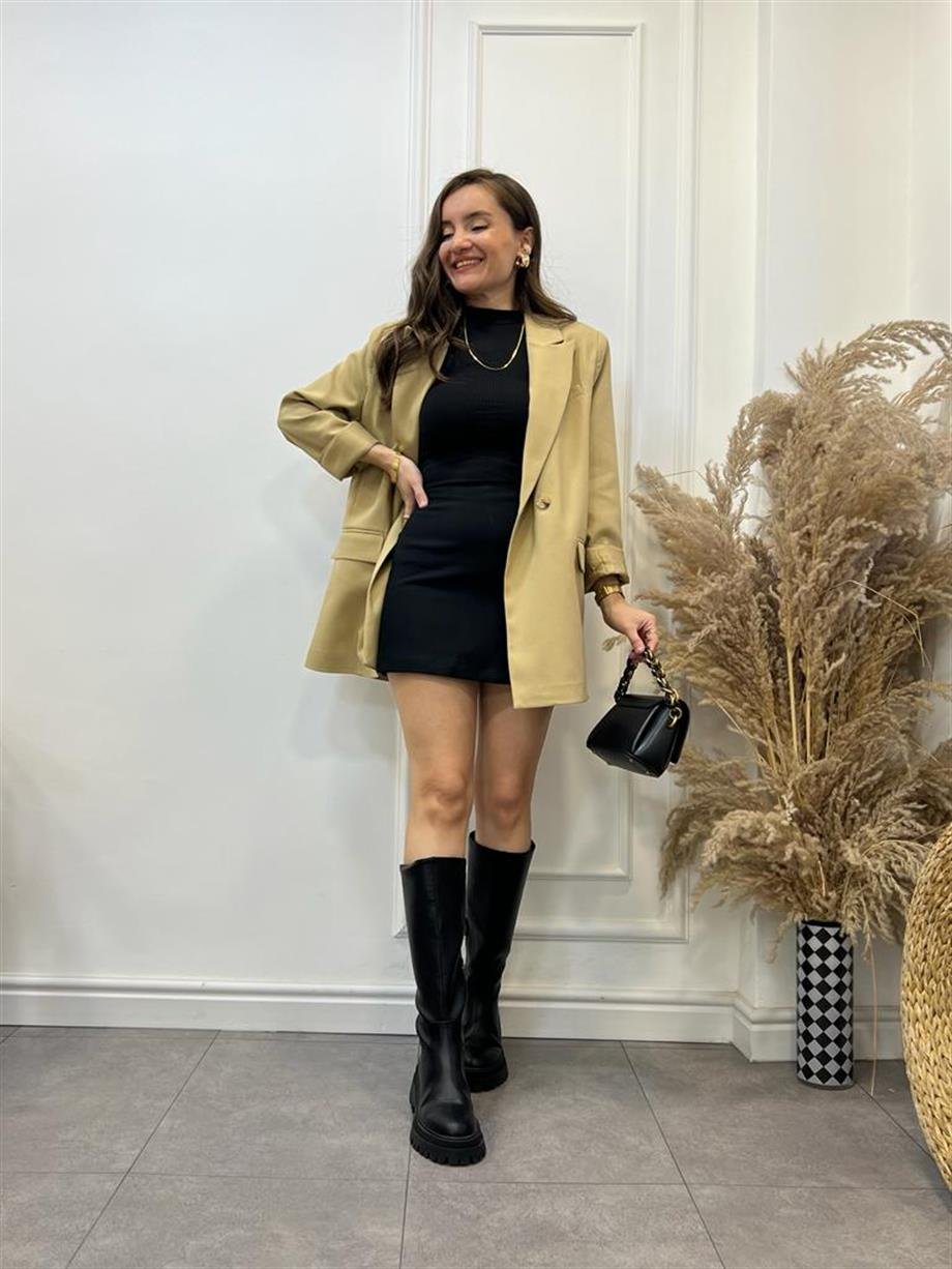 Camel Tek Düğme Oversize Blazer Ceket 9287