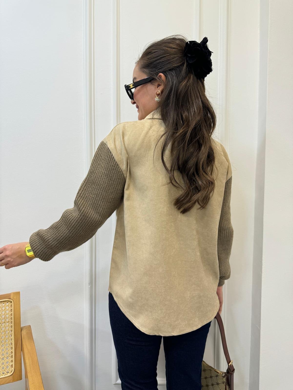 Camel Triko Kollu Kemer Detaylı Nubuk Bluz 35577