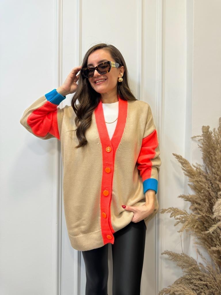 Camel Turuncu Renk Detaylı Hırka 058