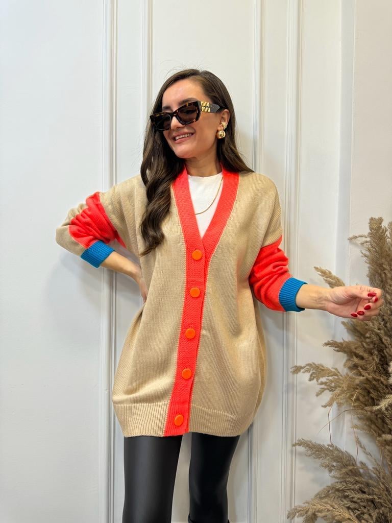 Camel Turuncu Renk Detaylı Hırka 058