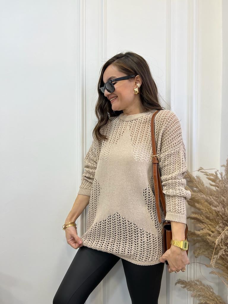 Camel Yıldız Detaylı Örme Kazak 4036
