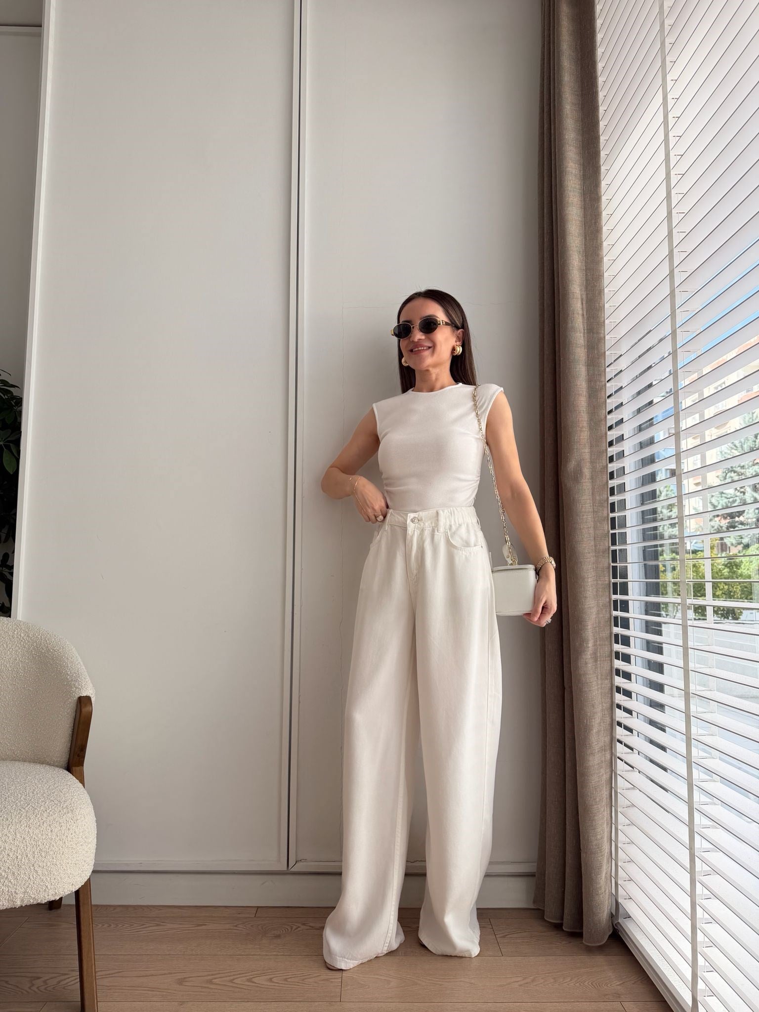 Ekru Beli Lastikli Tensel Palazzo Jean 1071