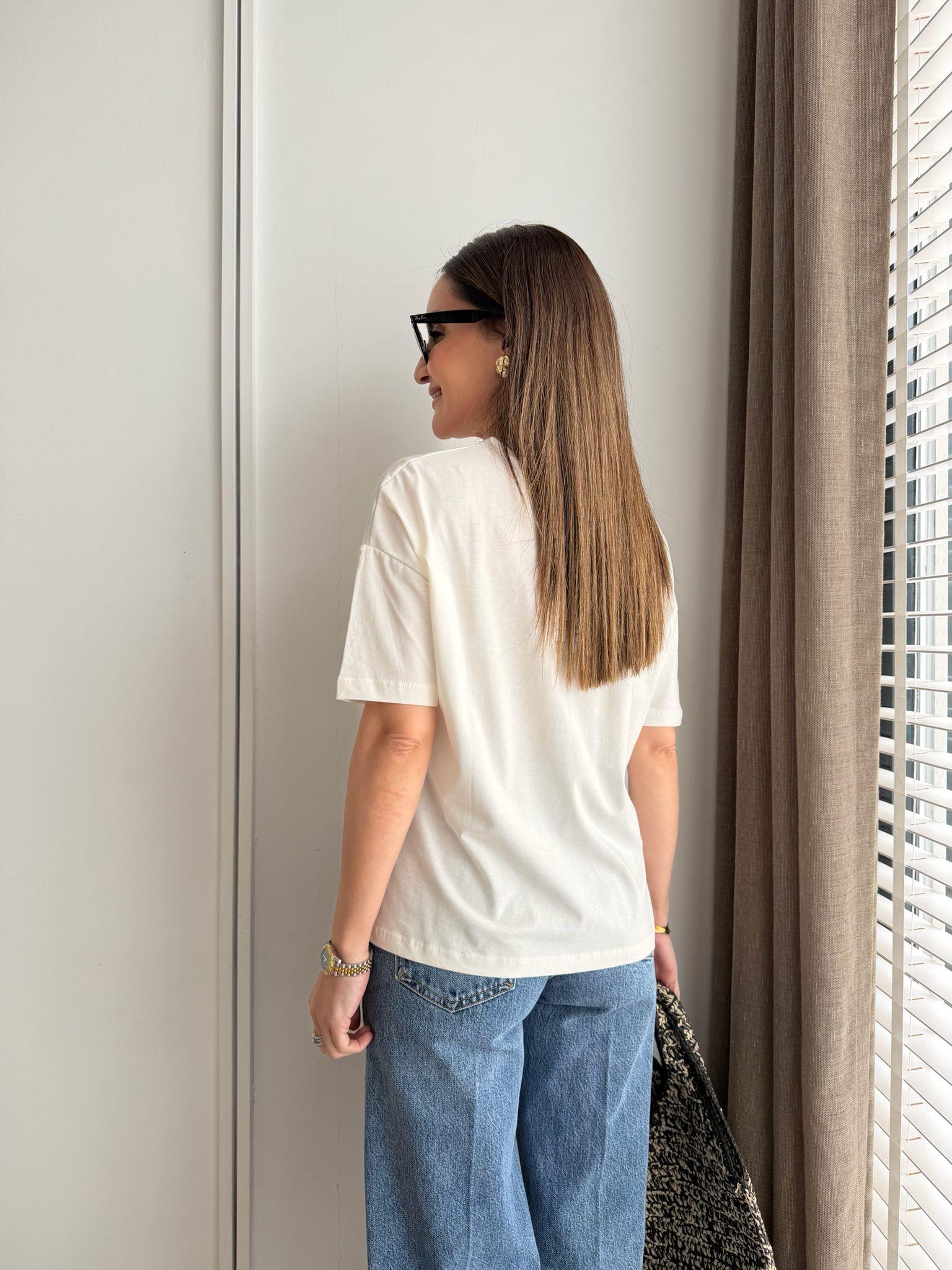 Ekru Bisiklet Yaka Basic Tshirt 3683