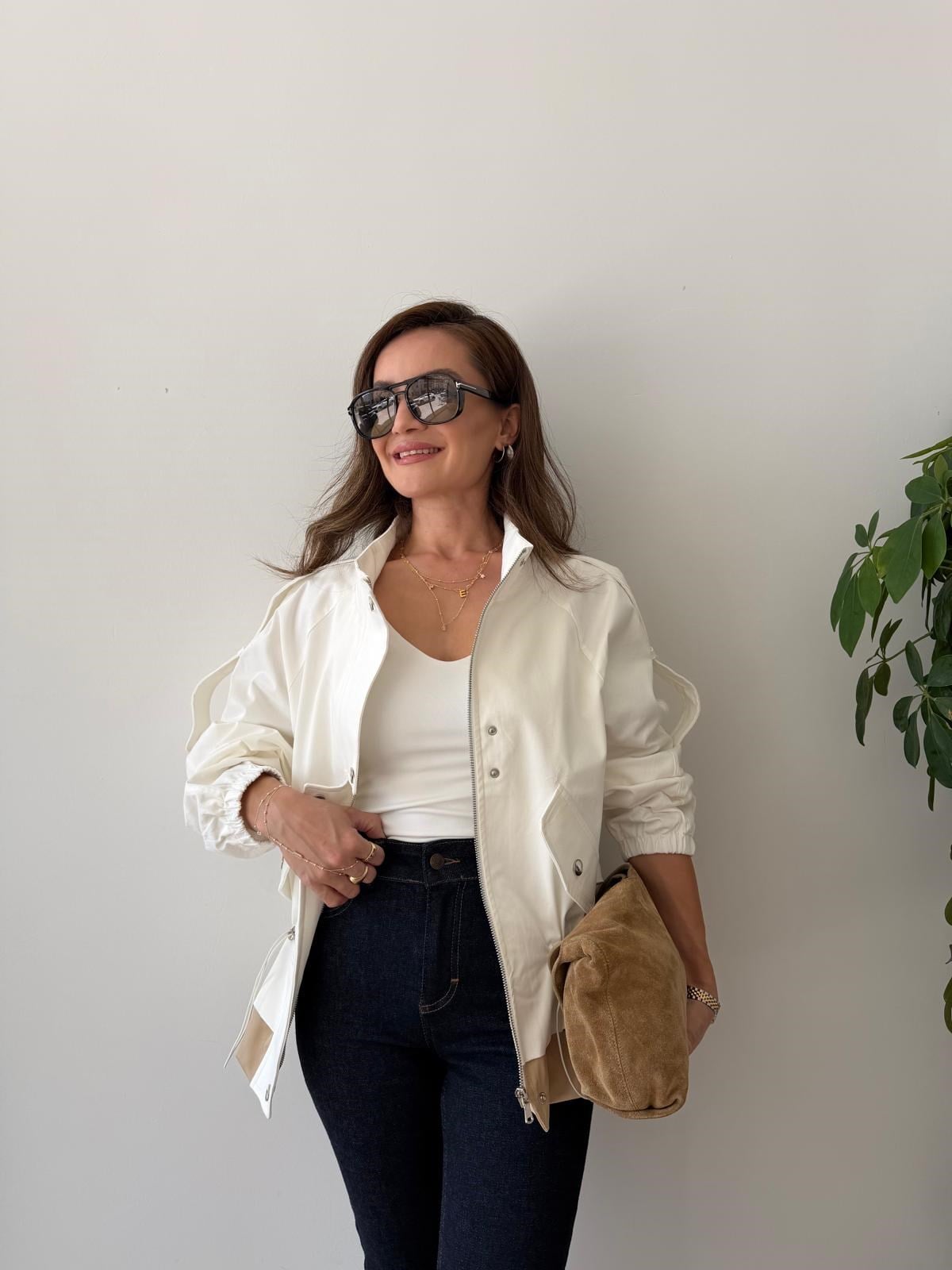 Ekru Büzgü Detaylı Garnili Ceket 37613