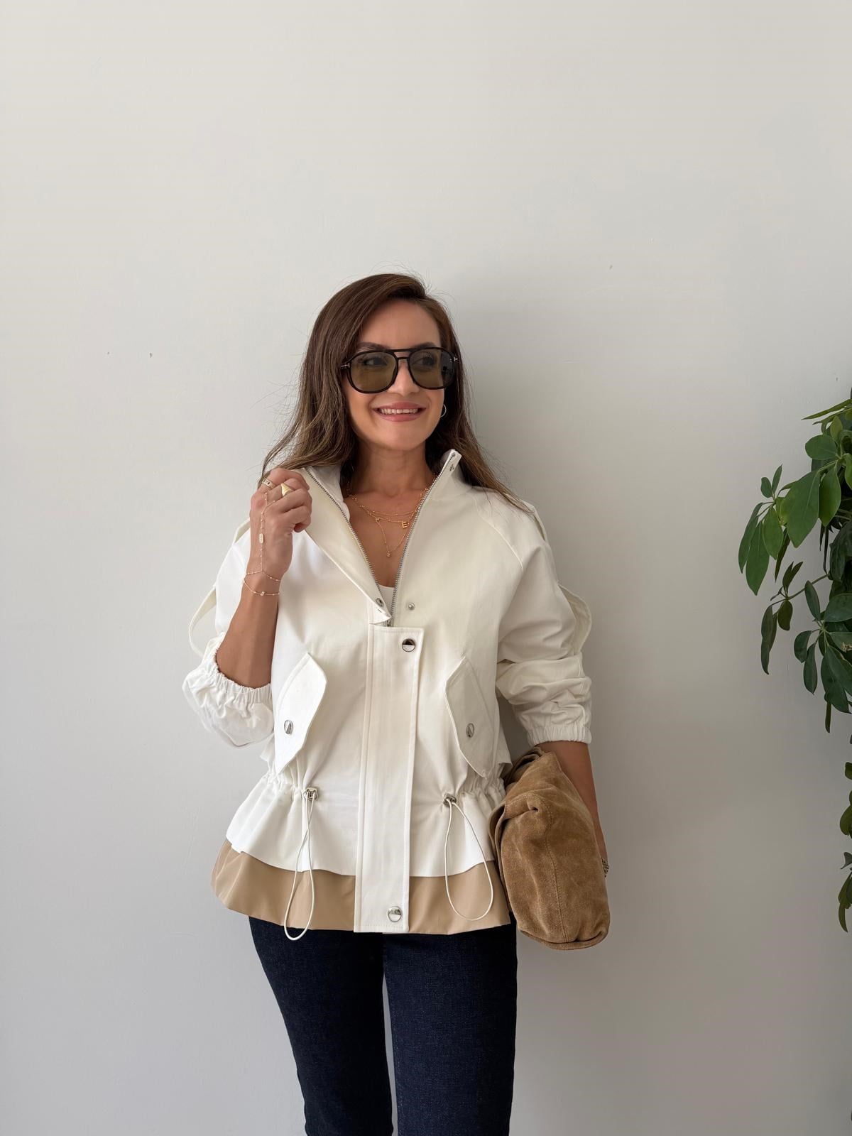 Ekru Büzgü Detaylı Garnili Ceket 37613